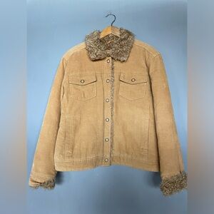 Lilu Corduroy Sherpa-Trim Jacket in Tan